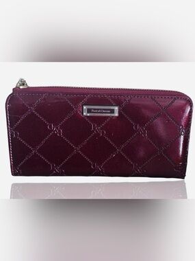 Pinky & Dianne Patent Leather Elegant Burgundy Wine Long Zipper Wallet
